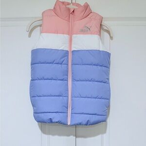 Puma Color Block Puffer Vest Size Medium 7/8 Big Girls - Pink, Purple, White
